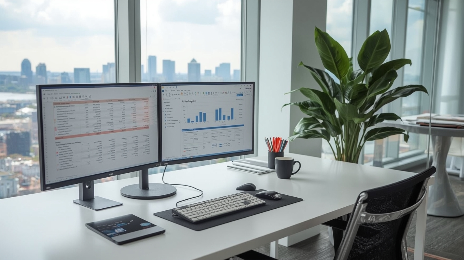 Young professionals reading financial content